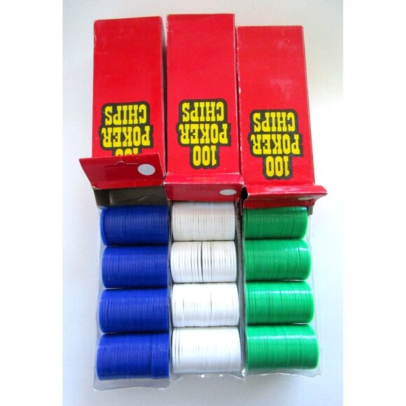 Vintage Poker Chips Blue/Green/White Boxes of 100 - Red Box Not Full Box -Taiwan - Picture 12 of 12